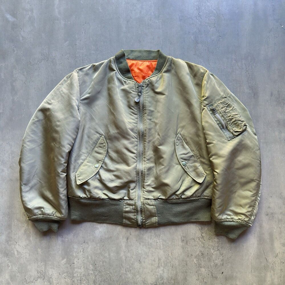 Vintage 80s Bomber Flyers Jacket Alpha Industries MA-1 Mens Large Green Military